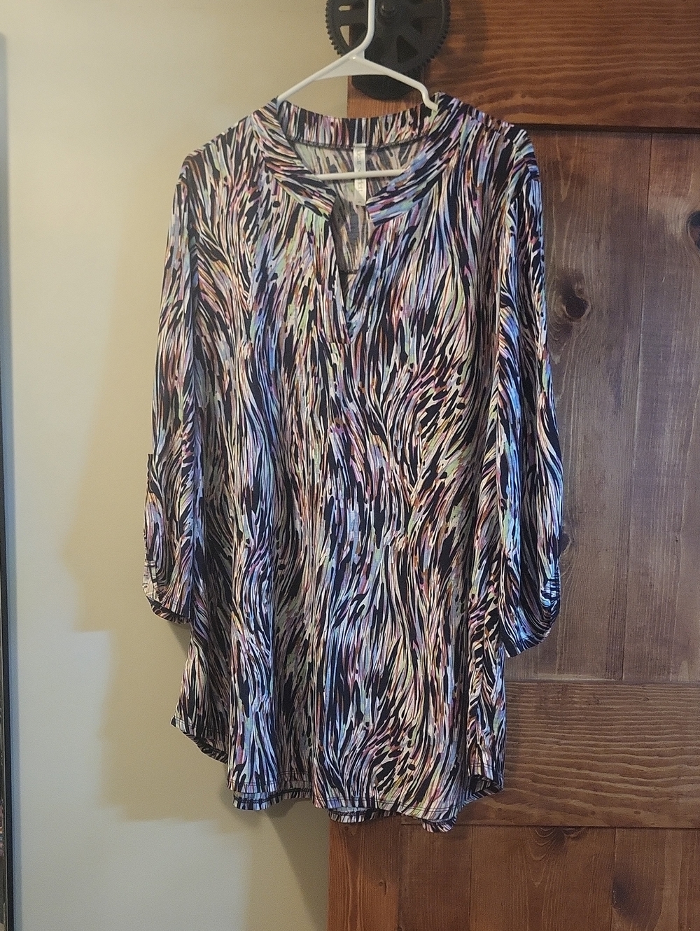 Dear Scarlett- Navy- Flowing Multicolor Wave-Print Blouse